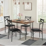 5-Piece Set for Home Kitchen Breakfast Nook, with 4 Chairs, Black, Dining Table for 4, Retro Brown