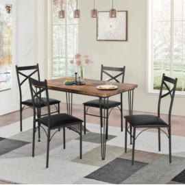 5-Piece Set for Home Kitchen Breakfast Nook, with 4 Chairs, Black, Dining Table for 4, Retro Brown