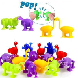 Soft Silicone Building Blocks Toy Animal Shape Suction Toy for Kids Stress Release Parent-Child Interactive Game Sucker Bath Toy