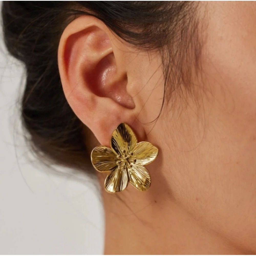 French Vintage Gold Color Flower Stud Earrings Fashion Alloy Earrings For Women Trendy Luxury Party Jewelry